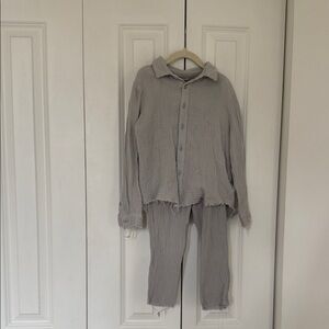 Gray Button-Up Shirt and Pants Set